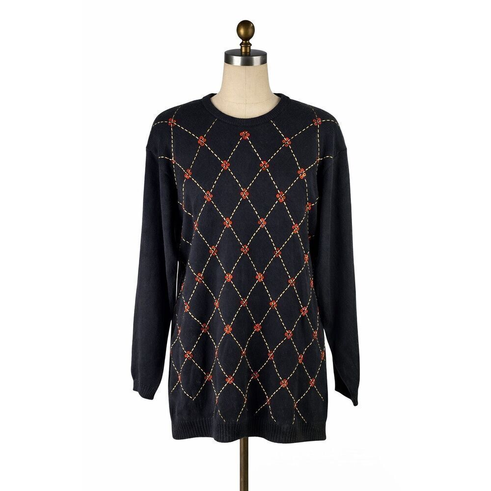 Vintage Joan Leslie L Black Beaded Sequin Sweater Wool Blend Dark Academia Core
